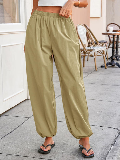 Tankaneo Womens Balloon Pants Trendy Casual Elastic Waist Wide Leg Harem Pants Baggy Pleated Lantern Trousers