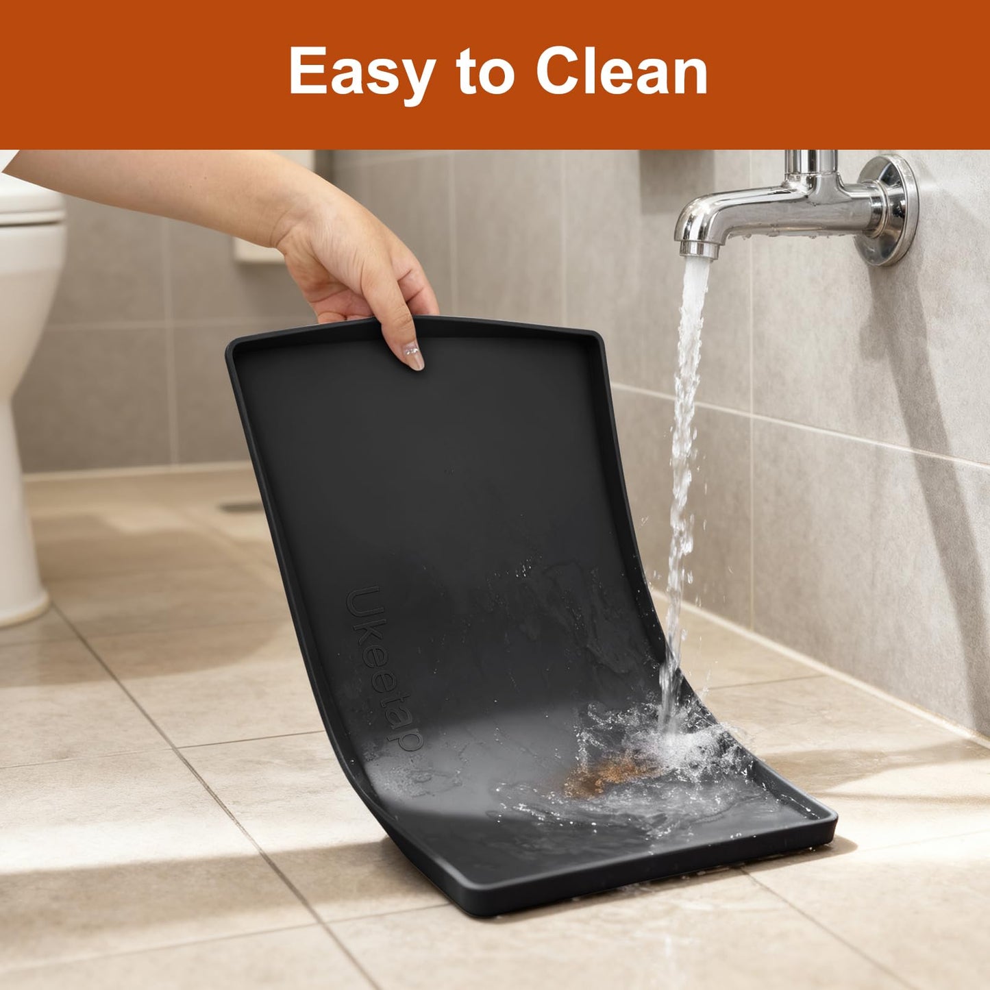 ukeetap Extra Thick Silicone Mat Waterproof with Raised Edge 19” x 12”, BPA Free Non-Slip Dog & Cat Food Mat, Feeding Mat for Food and Water Bowls, Spill Proof Mat to Protect Floors, Gray