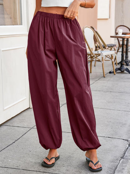 Tankaneo Womens Balloon Pants Trendy Casual Elastic Waist Wide Leg Harem Pants Baggy Pleated Lantern Trousers
