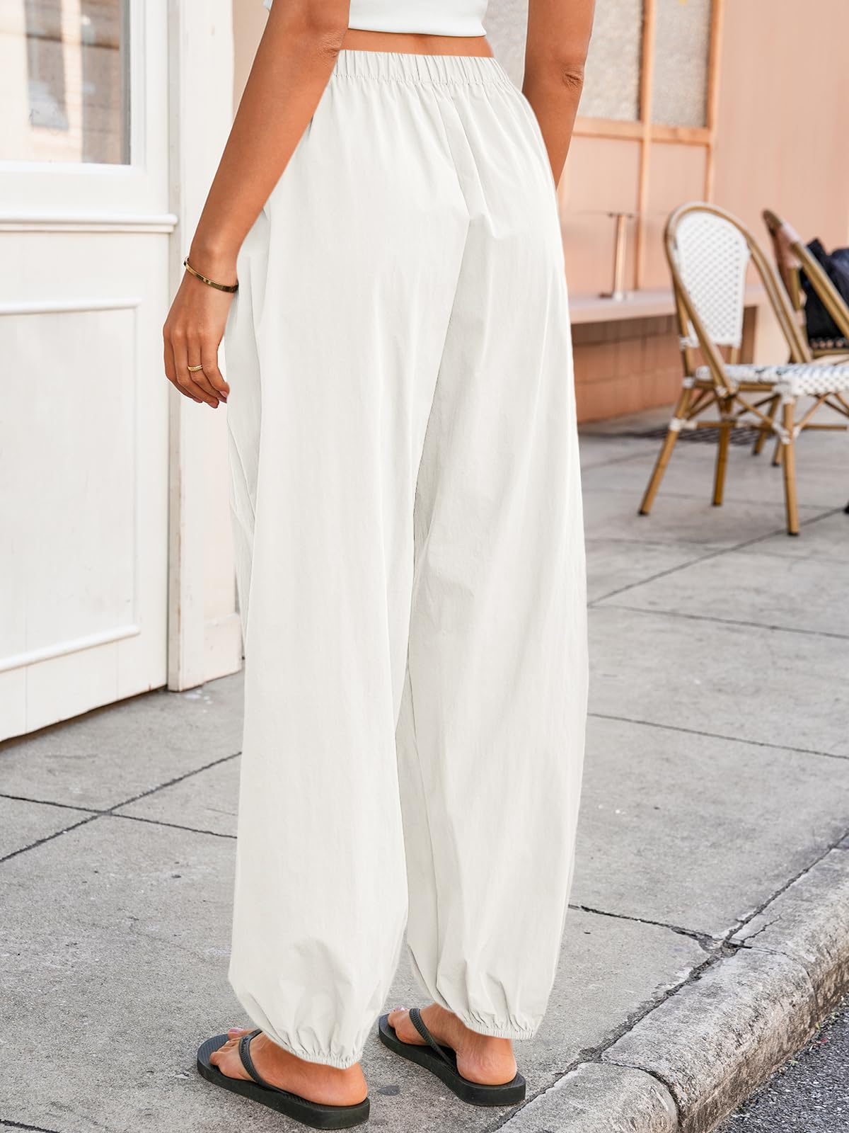 Tankaneo Womens Balloon Pants Trendy Casual Elastic Waist Wide Leg Harem Pants Baggy Pleated Lantern Trousers