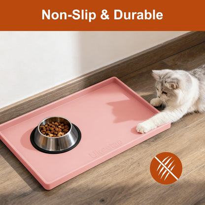 ukeetap Extra Thick Silicone Mat Waterproof with Raised Edge 19” x 12”, BPA Free Non-Slip Dog & Cat Food Mat, Feeding Mat for Food and Water Bowls, Spill Proof Mat to Protect Floors, Gray