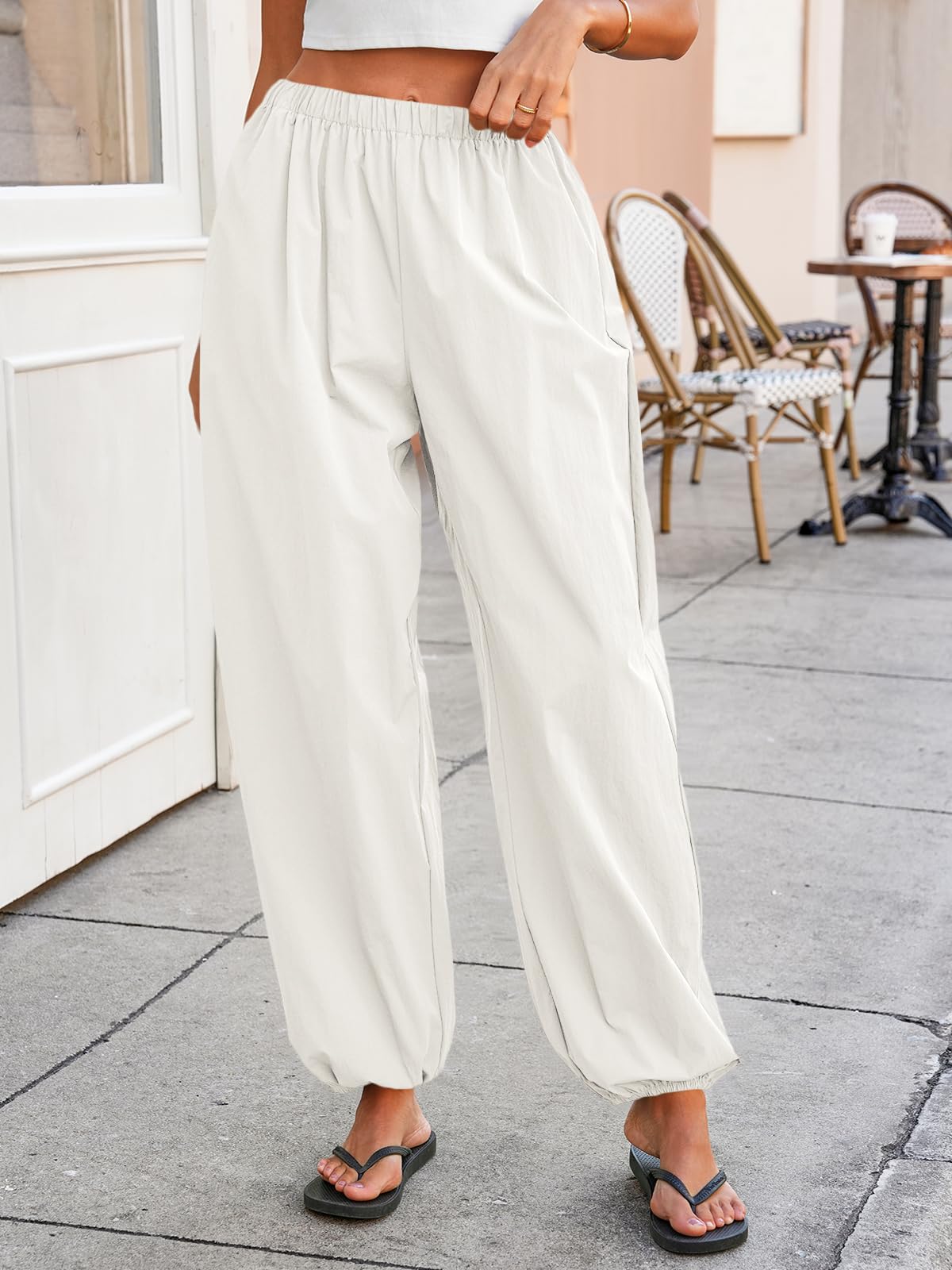 Tankaneo Womens Balloon Pants Trendy Casual Elastic Waist Wide Leg Harem Pants Baggy Pleated Lantern Trousers