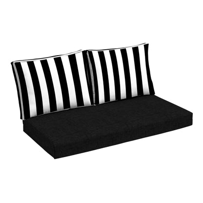 Arden Outdoor Loveseat Cushion Set, 48 x 24, Water Repellent, Fade Resistant, Cushion Set for Couch, Bench, and Swing, Black Cabana Stripe