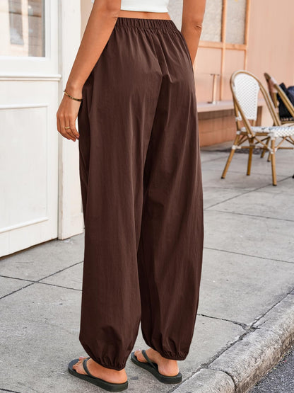Tankaneo Womens Balloon Pants Trendy Casual Elastic Waist Wide Leg Harem Pants Baggy Pleated Lantern Trousers
