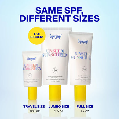 Supergoop! Unseen Sunscreen - Clear & Invisible Face Sunscreen + Broad Spectrum + Makeup-Gripping Primer - Weightless, Scentless, Oil Free - For All Skin Types & Tones