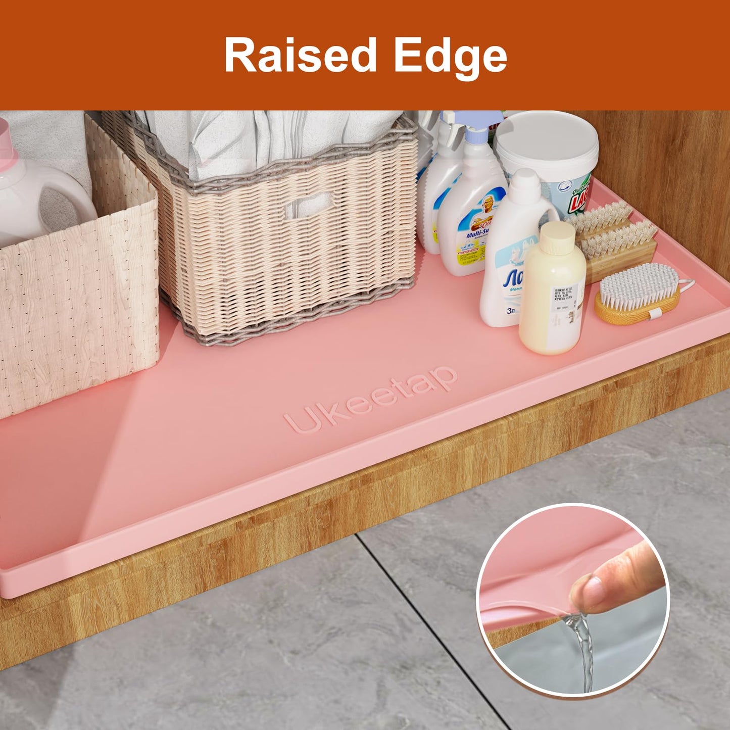 ukeetap Extra Thick Silicone Mat Waterproof with Raised Edge 19” x 12”, BPA Free Non-Slip Dog & Cat Food Mat, Feeding Mat for Food and Water Bowls, Spill Proof Mat to Protect Floors, Gray