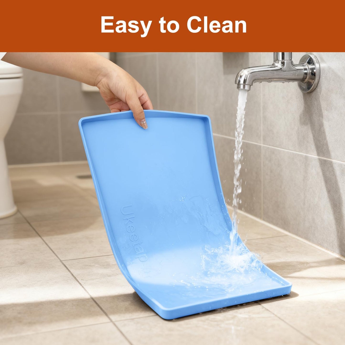 ukeetap Extra Thick Silicone Mat Waterproof with Raised Edge 19” x 12”, BPA Free Non-Slip Dog & Cat Food Mat, Feeding Mat for Food and Water Bowls, Spill Proof Mat to Protect Floors, Gray