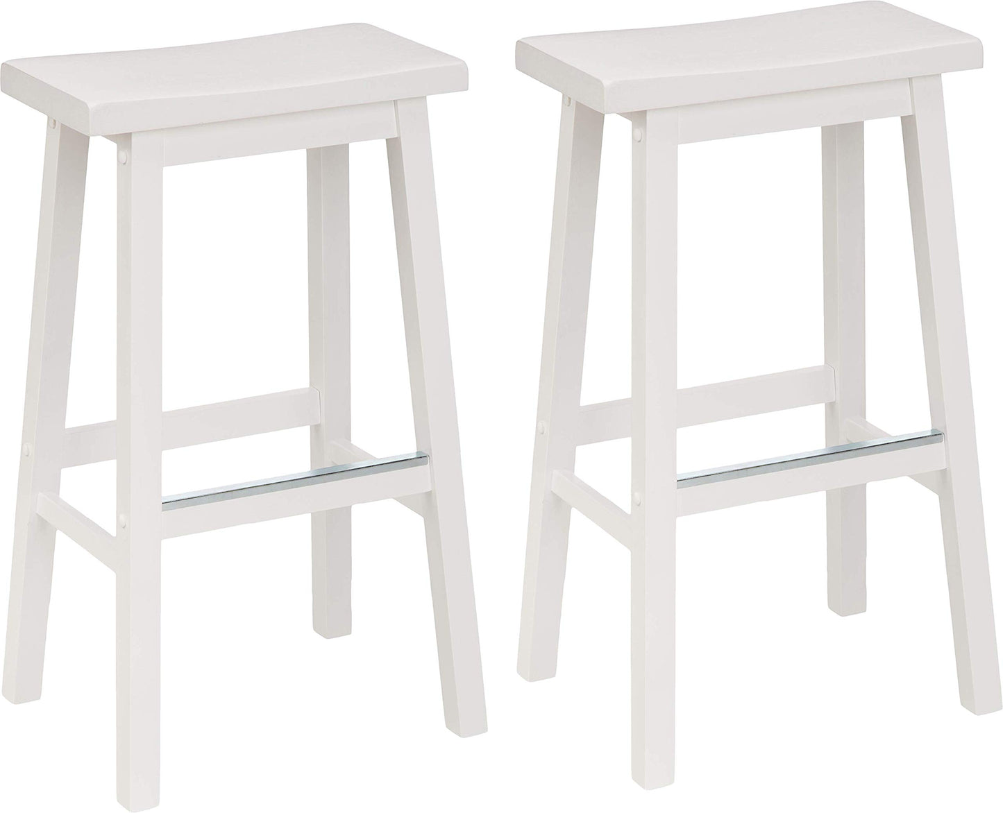 Amazon Basics Solid Wood Saddle-Seat Counter Height Bar Stools for Kitchen Island with Footrest, 24-Inch Height, Black, Set of 2