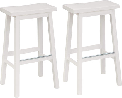 Amazon Basics Solid Wood Saddle-Seat Counter Height Bar Stools for Kitchen Island with Footrest, 24-Inch Height, Black, Set of 2