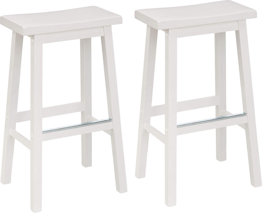 Amazon Basics Solid Wood Saddle-Seat Counter Height Bar Stools for Kitchen Island with Footrest, 24-Inch Height, Black, Set of 2
