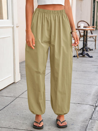 Tankaneo Womens Balloon Pants Trendy Casual Elastic Waist Wide Leg Harem Pants Baggy Pleated Lantern Trousers