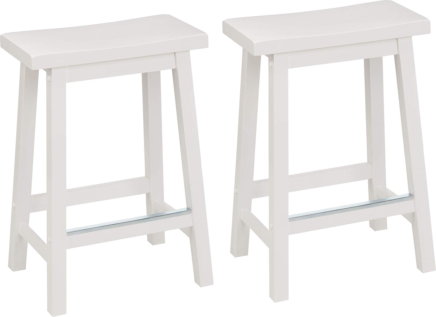 Amazon Basics Solid Wood Saddle-Seat Counter Height Bar Stools for Kitchen Island with Footrest, 24-Inch Height, Black, Set of 2