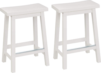 Amazon Basics Solid Wood Saddle-Seat Counter Height Bar Stools for Kitchen Island with Footrest, 24-Inch Height, Black, Set of 2