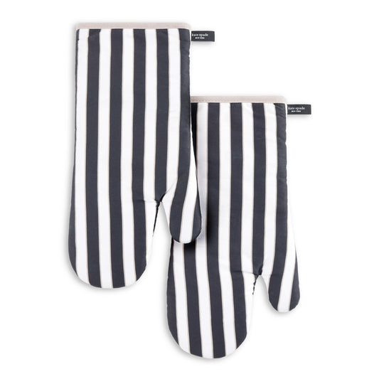 kate spade new york Botanical Stripe Oven Mitt 2-Pack Set, 7" x 13", Green/Pink