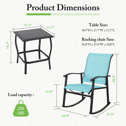 Shintenchi Rocking Chair Outdoor with Table, 3 Piece Rocking Patio Bistro Set, Outdoor Furniture Set with Metal Frame and Textilene Fabric for Small Space, Brown