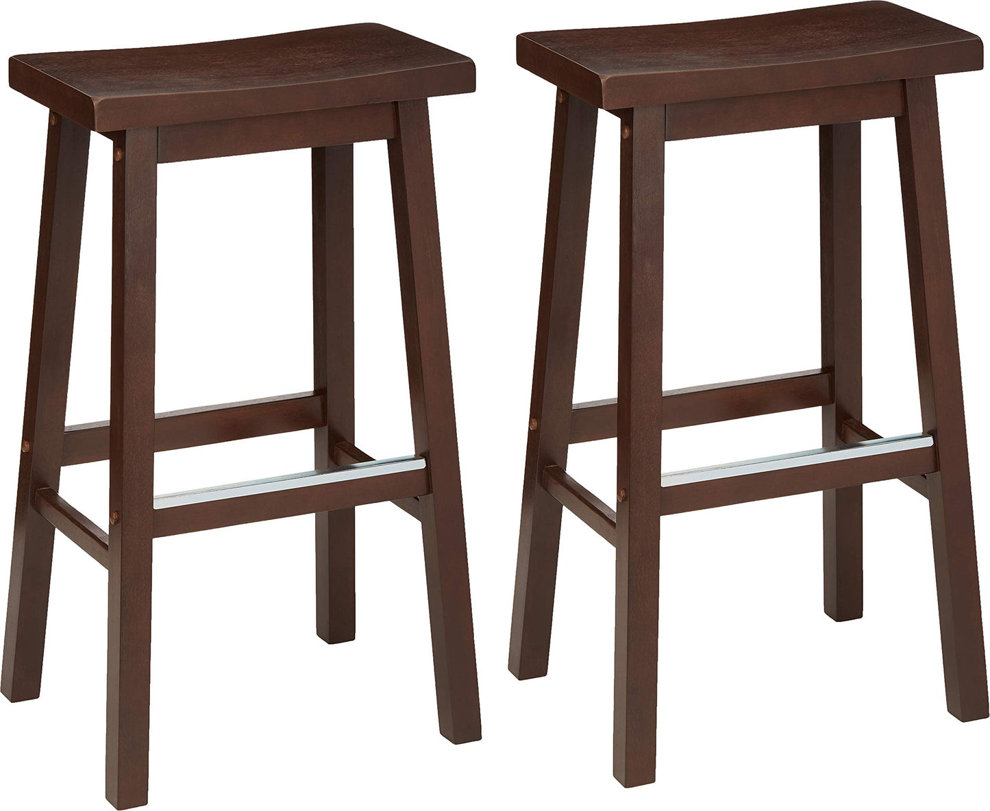 Amazon Basics Solid Wood Saddle-Seat Counter Height Bar Stools for Kitchen Island with Footrest, 24-Inch Height, Black, Set of 2