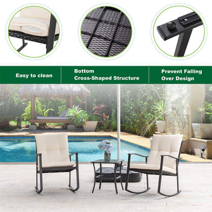 Shintenchi Rocking Chair Outdoor with Table, 3 Piece Rocking Patio Bistro Set, Outdoor Furniture Set with Metal Frame and Textilene Fabric for Small Space, Brown