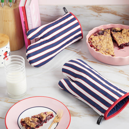 kate spade new york Botanical Stripe Oven Mitt 2-Pack Set, 7" x 13", Green/Pink