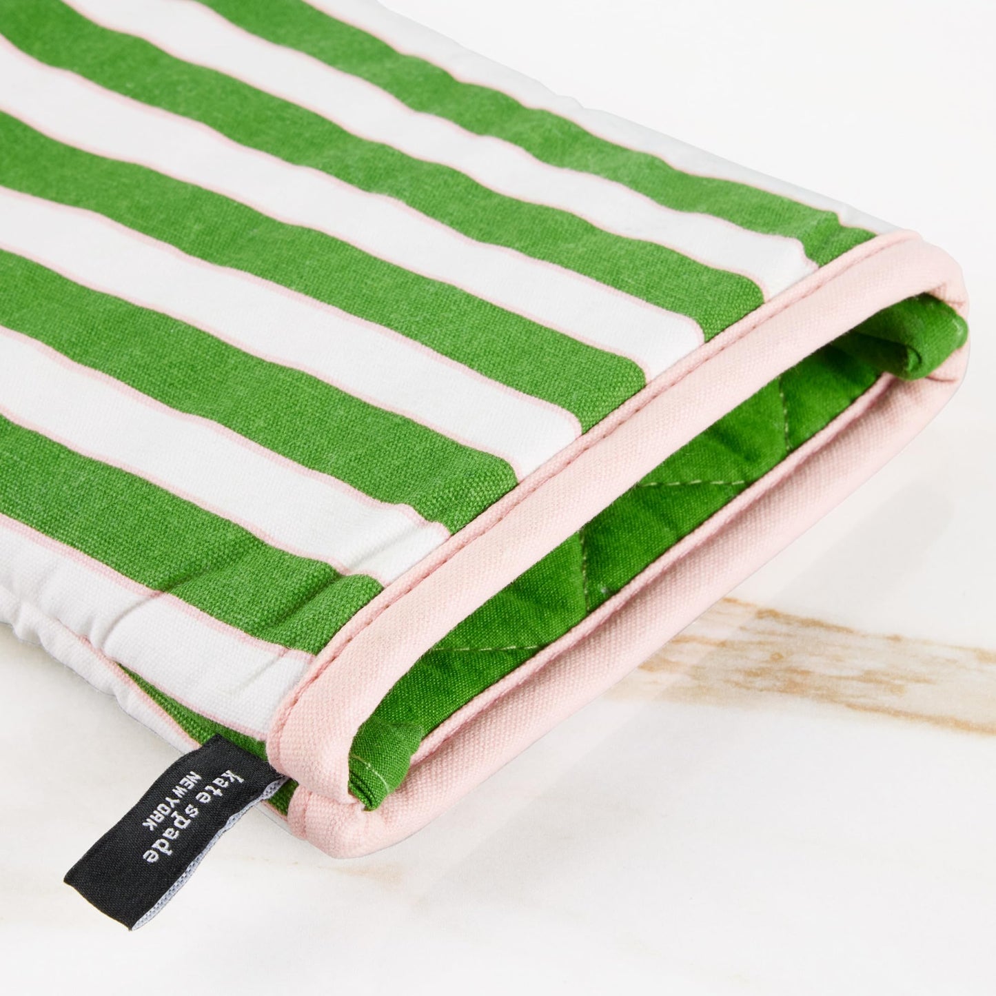 kate spade new york Botanical Stripe Oven Mitt 2-Pack Set, 7" x 13", Green/Pink