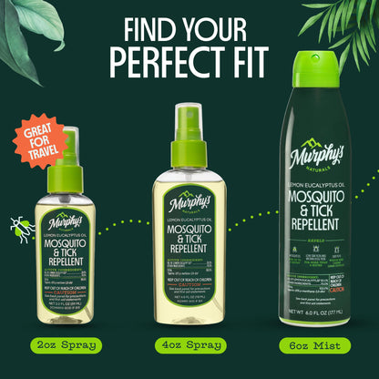 Murphy's Naturals Mosquito & Tick Bug Repellent Spray, Oil of Lemon Eucalyptus for Skin + Outdoor Gear, 4 Ounce Pump, 2-Pack