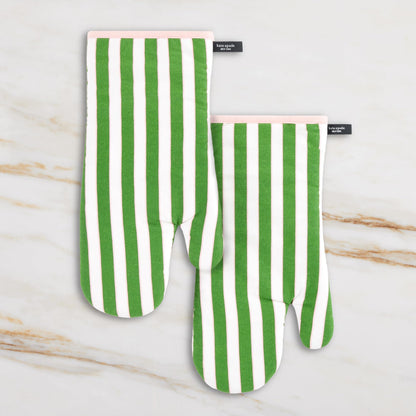 kate spade new york Botanical Stripe Oven Mitt 2-Pack Set, 7" x 13", Green/Pink