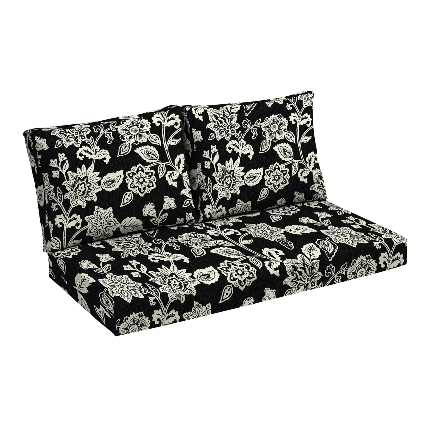 Arden Outdoor Loveseat Cushion Set, 48 x 24, Water Repellent, Fade Resistant, Cushion Set for Couch, Bench, and Swing, Black Cabana Stripe