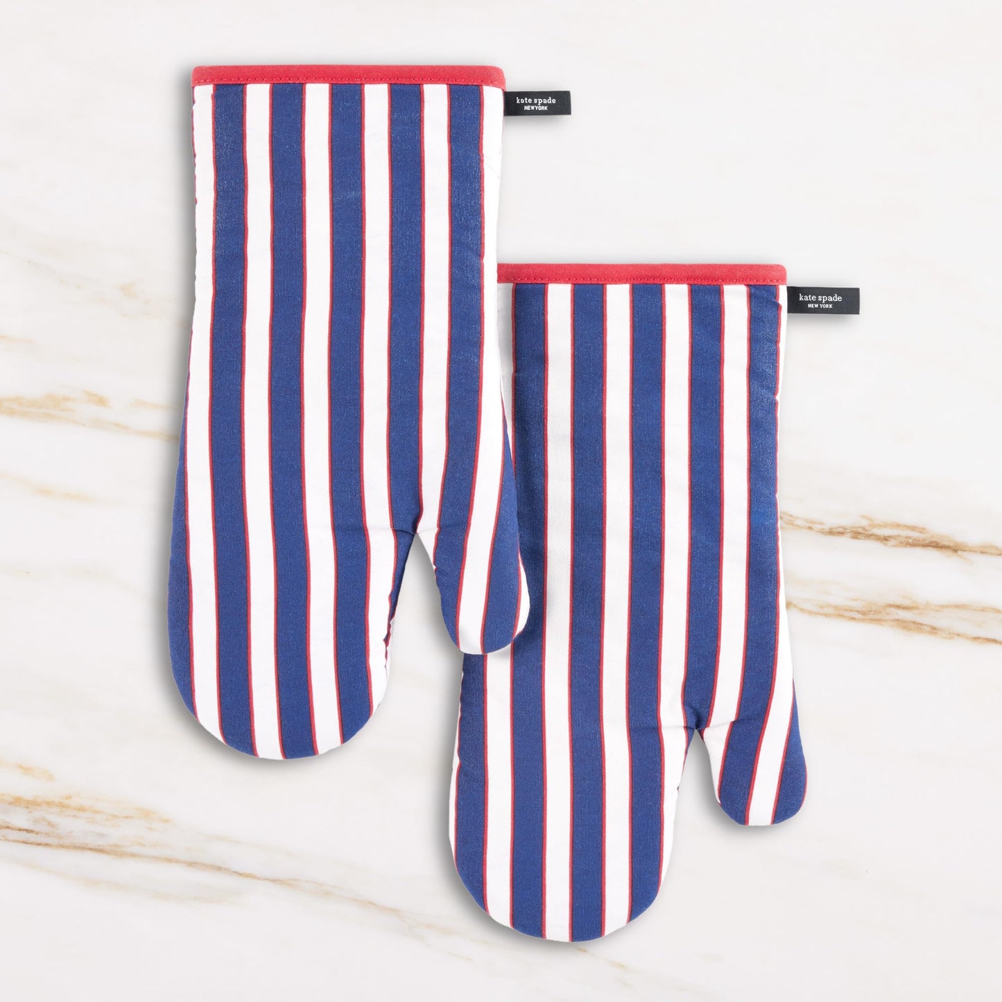 kate spade new york Botanical Stripe Oven Mitt 2-Pack Set, 7" x 13", Green/Pink