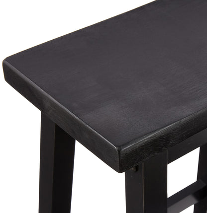 Amazon Basics Solid Wood Saddle-Seat Counter Height Bar Stools for Kitchen Island with Footrest, 24-Inch Height, Black, Set of 2