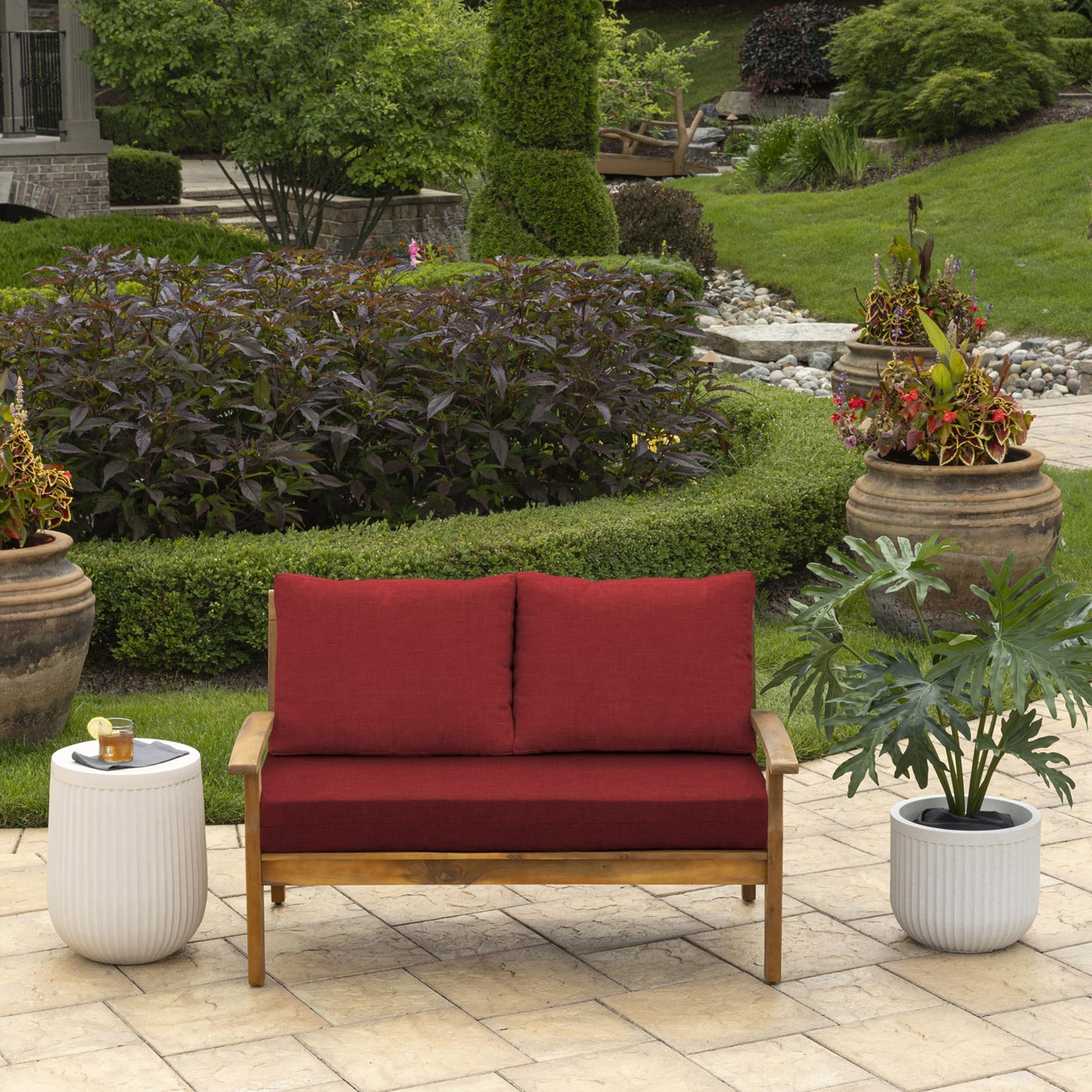 Arden Outdoor Loveseat Cushion Set, 48 x 24, Water Repellent, Fade Resistant, Cushion Set for Couch, Bench, and Swing, Black Cabana Stripe