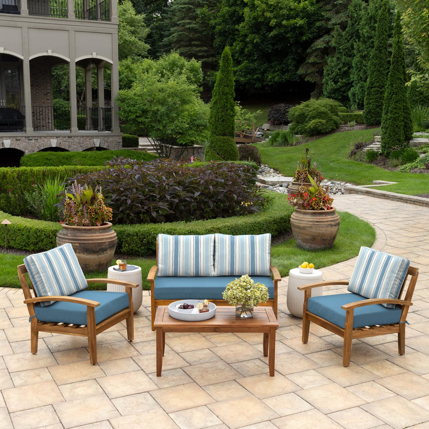Arden Outdoor Loveseat Cushion Set, 48 x 24, Water Repellent, Fade Resistant, Cushion Set for Couch, Bench, and Swing, Black Cabana Stripe