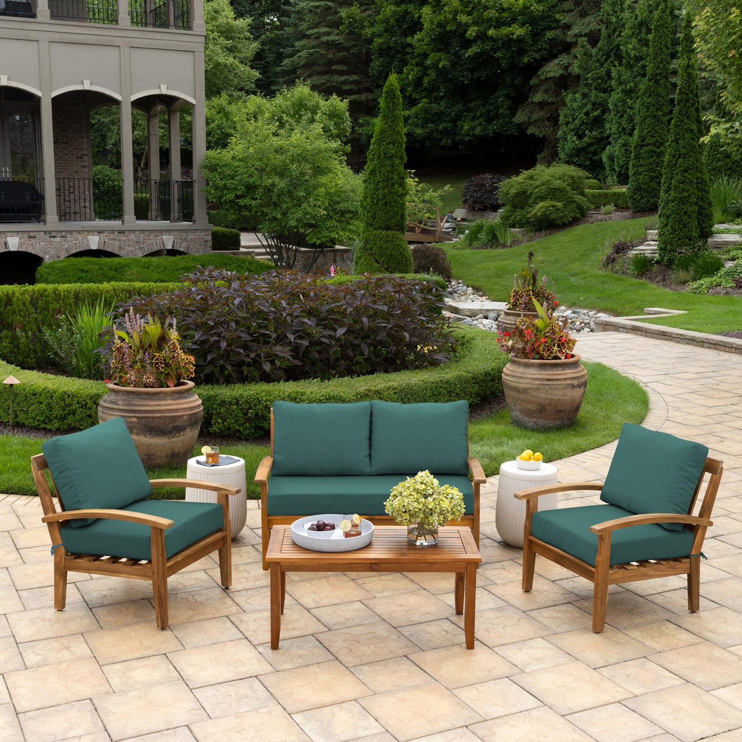 Arden Outdoor Loveseat Cushion Set, 48 x 24, Water Repellent, Fade Resistant, Cushion Set for Couch, Bench, and Swing, Black Cabana Stripe