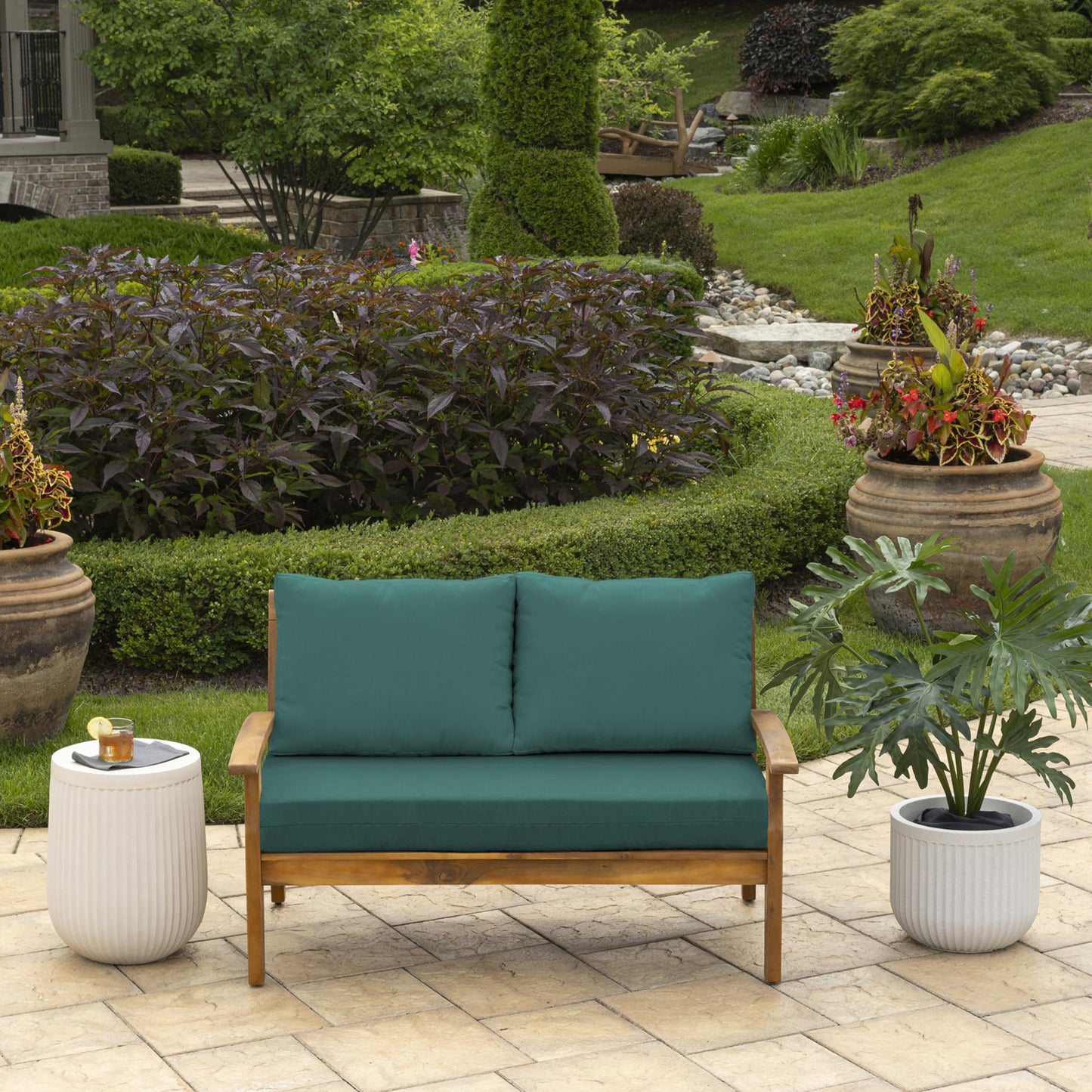 Arden Outdoor Loveseat Cushion Set, 48 x 24, Water Repellent, Fade Resistant, Cushion Set for Couch, Bench, and Swing, Black Cabana Stripe