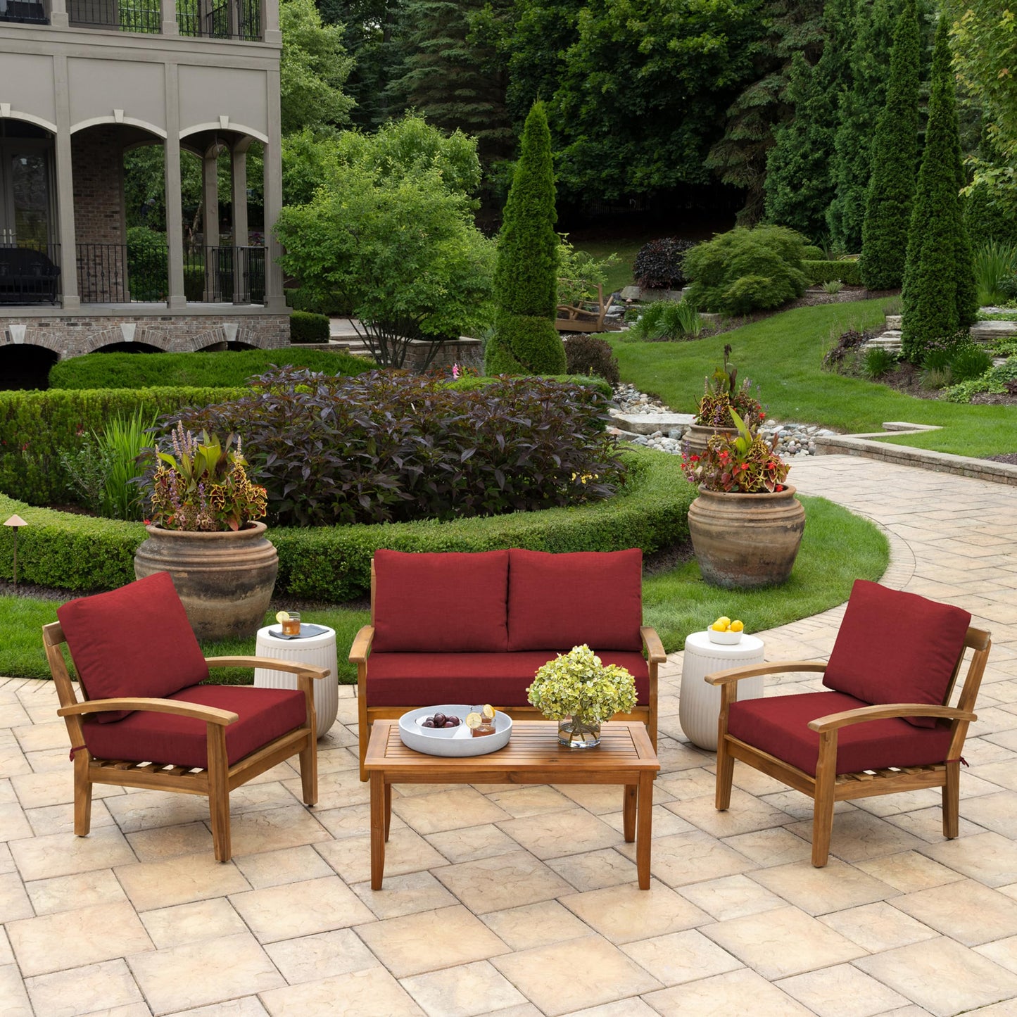Arden Outdoor Loveseat Cushion Set, 48 x 24, Water Repellent, Fade Resistant, Cushion Set for Couch, Bench, and Swing, Black Cabana Stripe