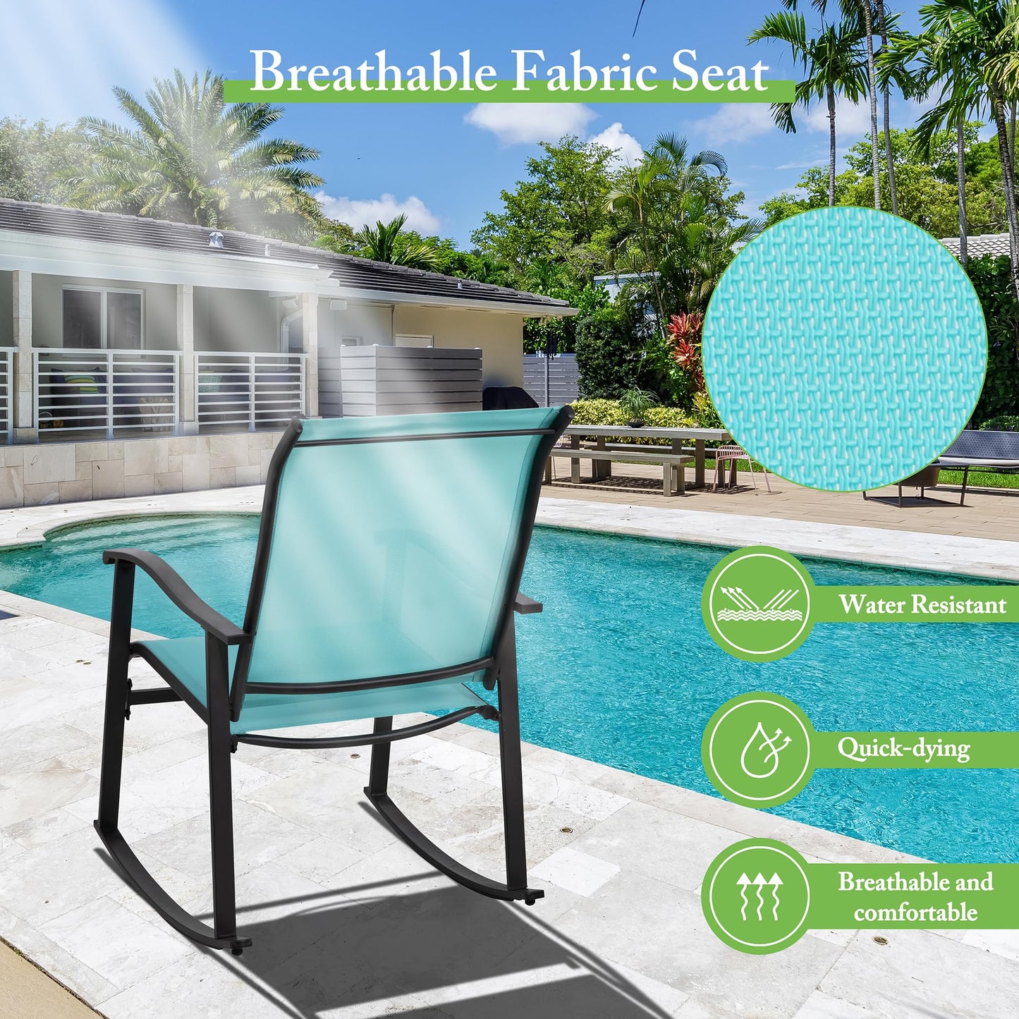 Shintenchi Rocking Chair Outdoor with Table, 3 Piece Rocking Patio Bistro Set, Outdoor Furniture Set with Metal Frame and Textilene Fabric for Small Space, Brown