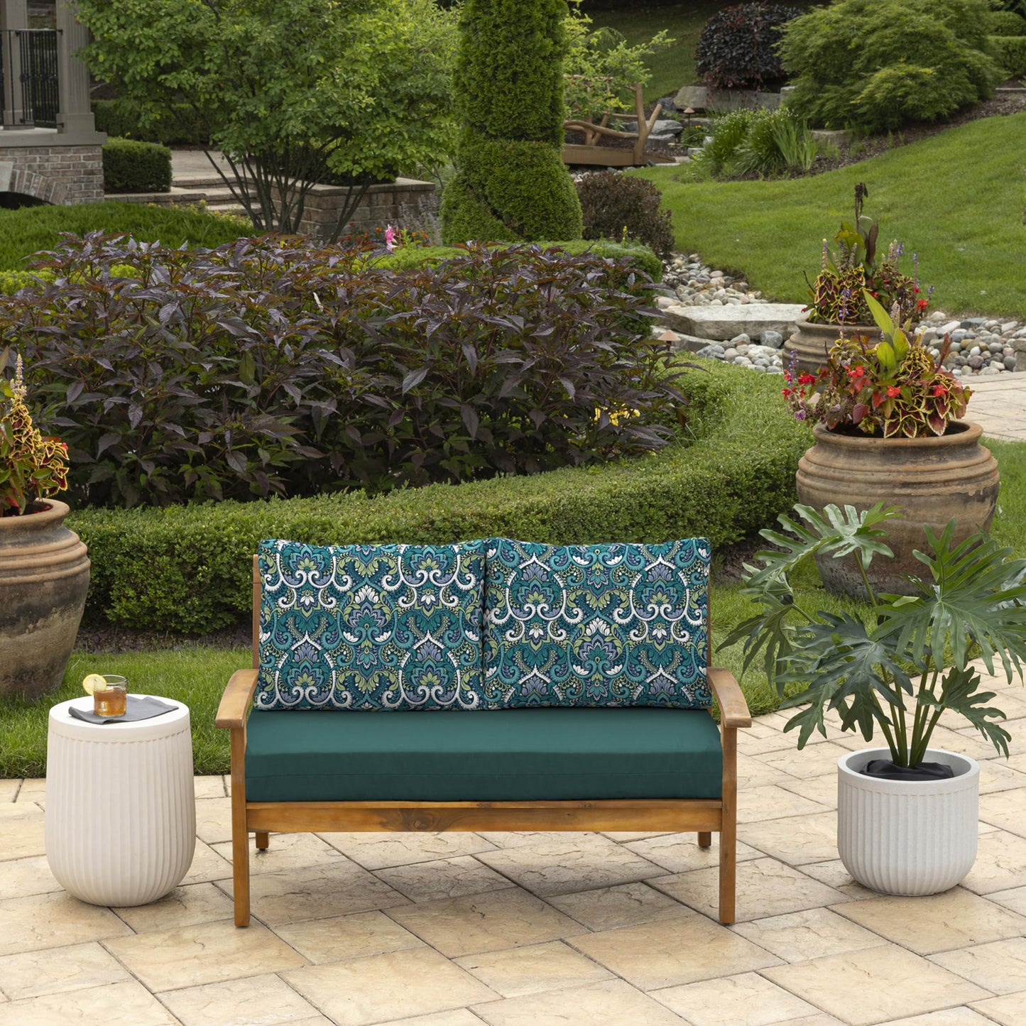 Arden Outdoor Loveseat Cushion Set, 48 x 24, Water Repellent, Fade Resistant, Cushion Set for Couch, Bench, and Swing, Black Cabana Stripe