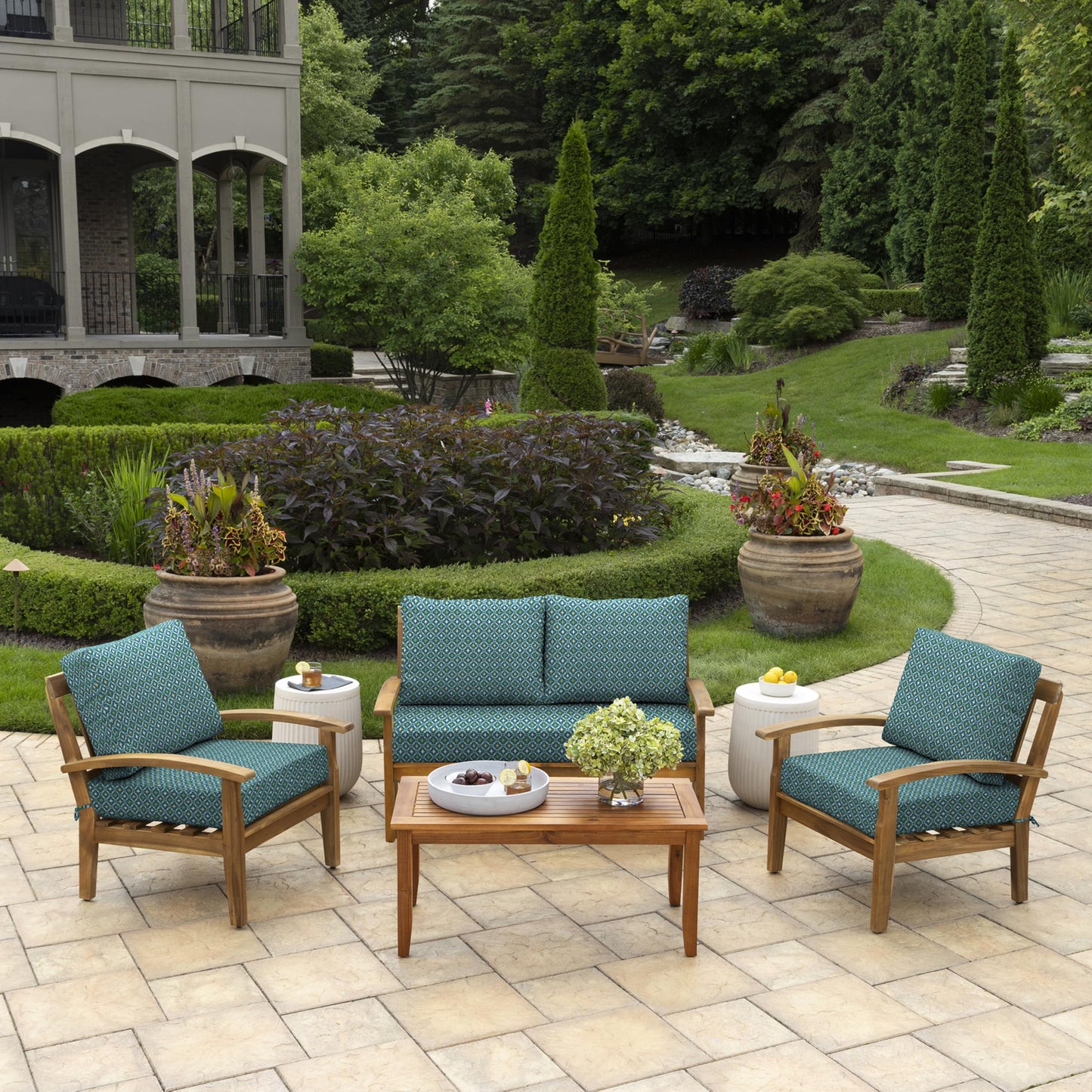 Arden Outdoor Loveseat Cushion Set, 48 x 24, Water Repellent, Fade Resistant, Cushion Set for Couch, Bench, and Swing, Black Cabana Stripe
