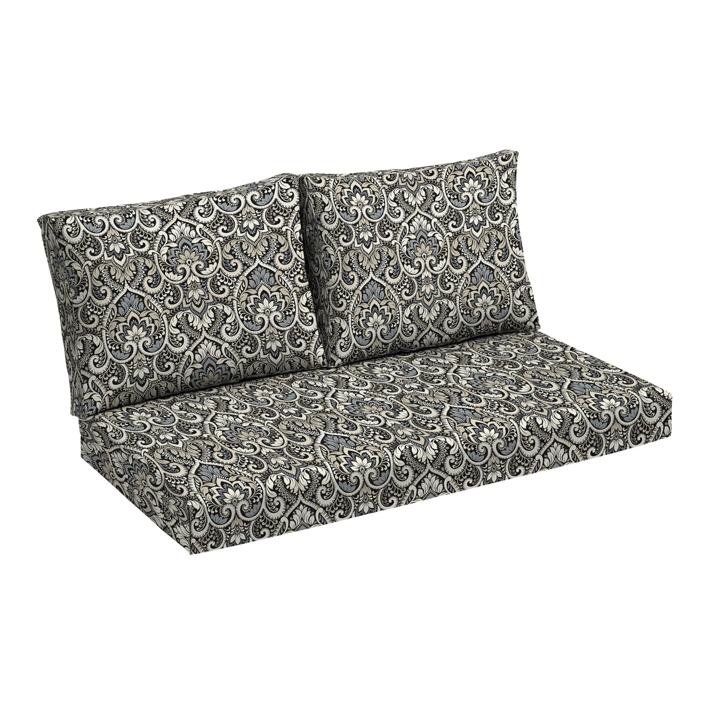 Arden Outdoor Loveseat Cushion Set, 48 x 24, Water Repellent, Fade Resistant, Cushion Set for Couch, Bench, and Swing, Black Cabana Stripe