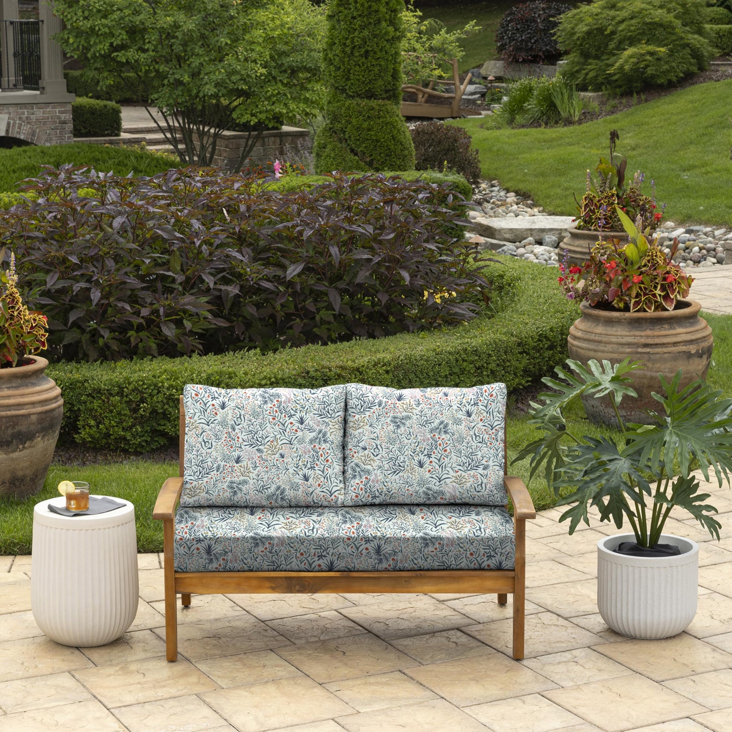 Arden Outdoor Loveseat Cushion Set, 48 x 24, Water Repellent, Fade Resistant, Cushion Set for Couch, Bench, and Swing, Black Cabana Stripe