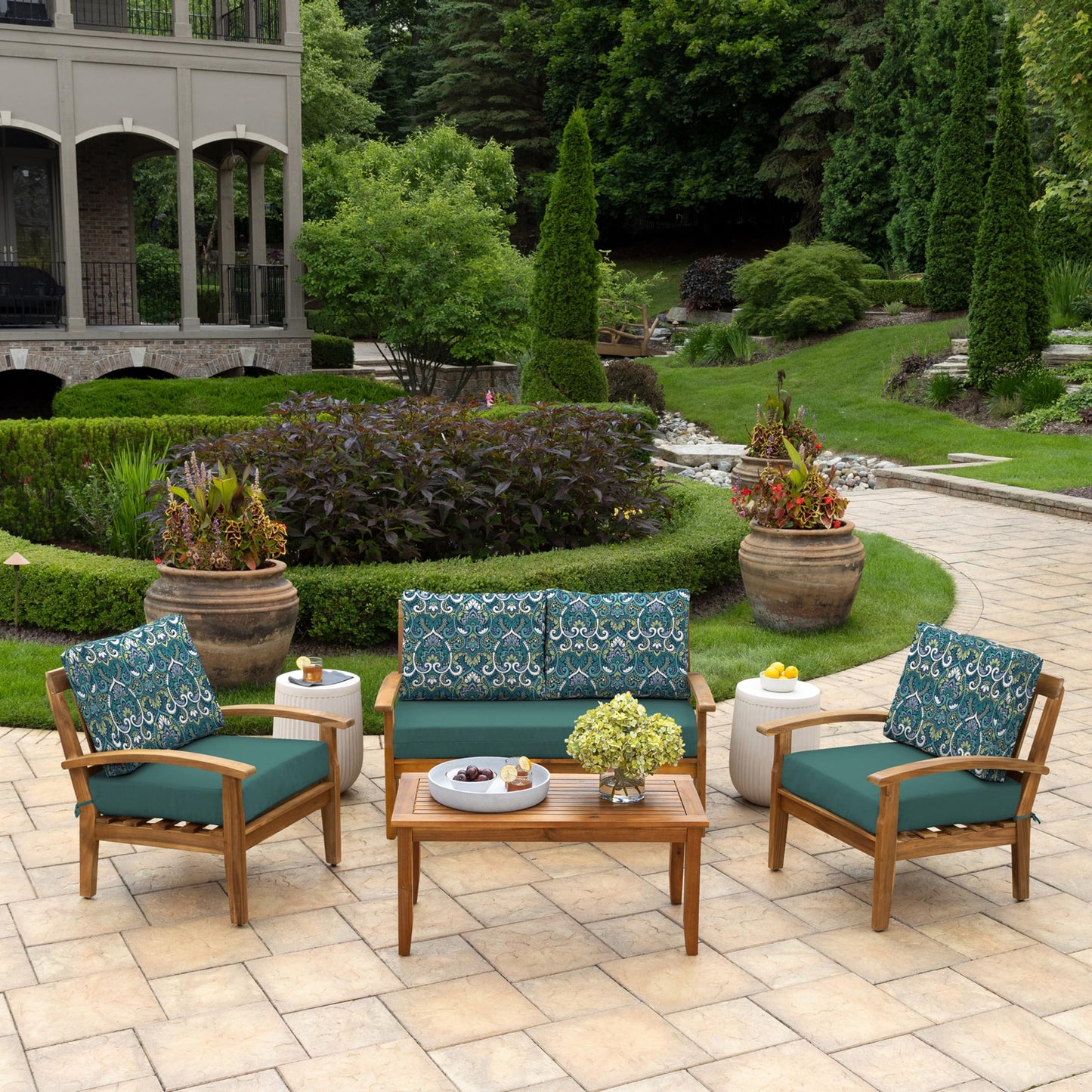 Arden Outdoor Loveseat Cushion Set, 48 x 24, Water Repellent, Fade Resistant, Cushion Set for Couch, Bench, and Swing, Black Cabana Stripe