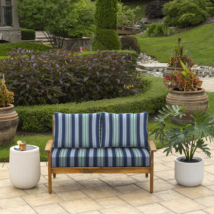 Arden Outdoor Loveseat Cushion Set, 48 x 24, Water Repellent, Fade Resistant, Cushion Set for Couch, Bench, and Swing, Black Cabana Stripe