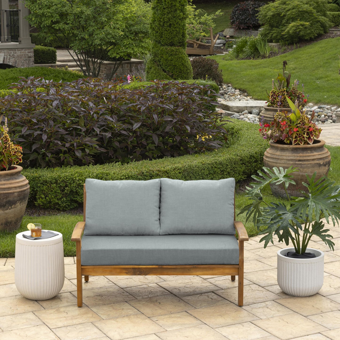 Arden Outdoor Loveseat Cushion Set, 48 x 24, Water Repellent, Fade Resistant, Cushion Set for Couch, Bench, and Swing, Black Cabana Stripe