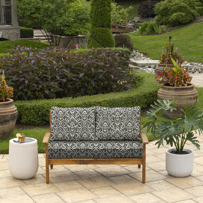 Arden Outdoor Loveseat Cushion Set, 48 x 24, Water Repellent, Fade Resistant, Cushion Set for Couch, Bench, and Swing, Black Cabana Stripe