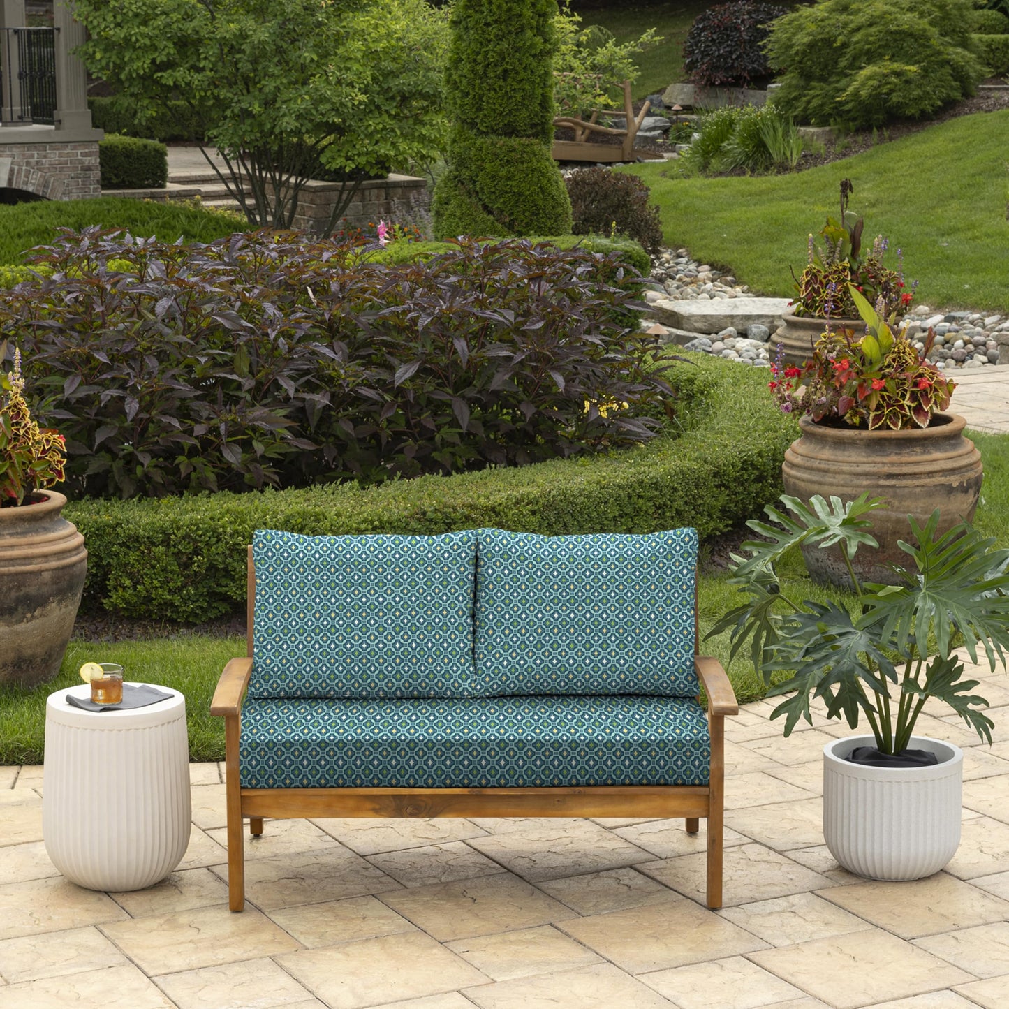 Arden Outdoor Loveseat Cushion Set, 48 x 24, Water Repellent, Fade Resistant, Cushion Set for Couch, Bench, and Swing, Black Cabana Stripe