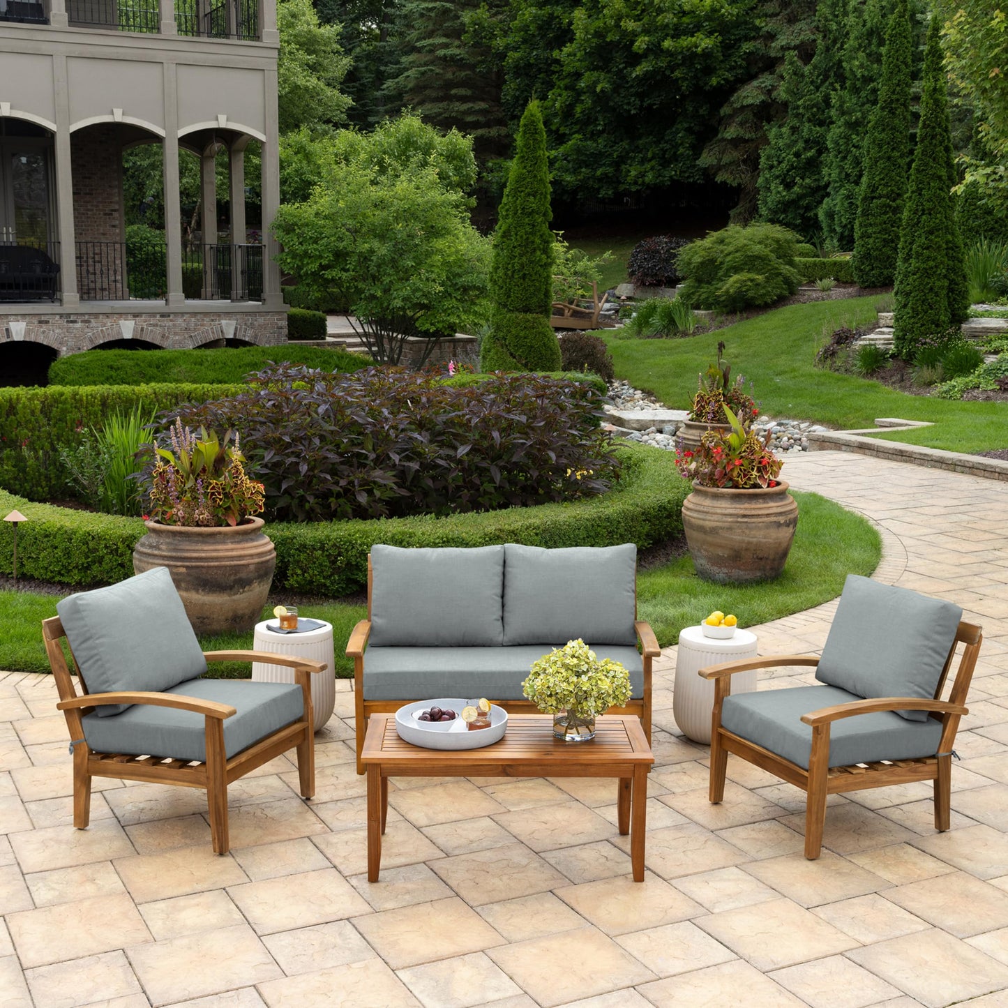 Arden Outdoor Loveseat Cushion Set, 48 x 24, Water Repellent, Fade Resistant, Cushion Set for Couch, Bench, and Swing, Black Cabana Stripe